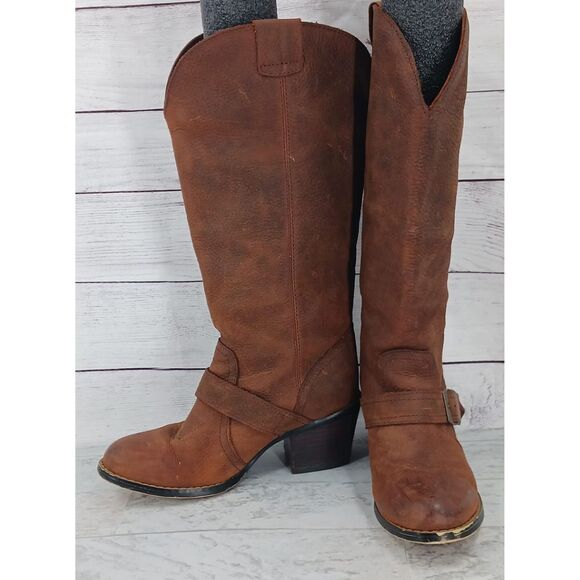 Durango 14 Inch Brown Belted Western Boots Cowboy Cowgirl Sz 6 - Picture 5 of 11